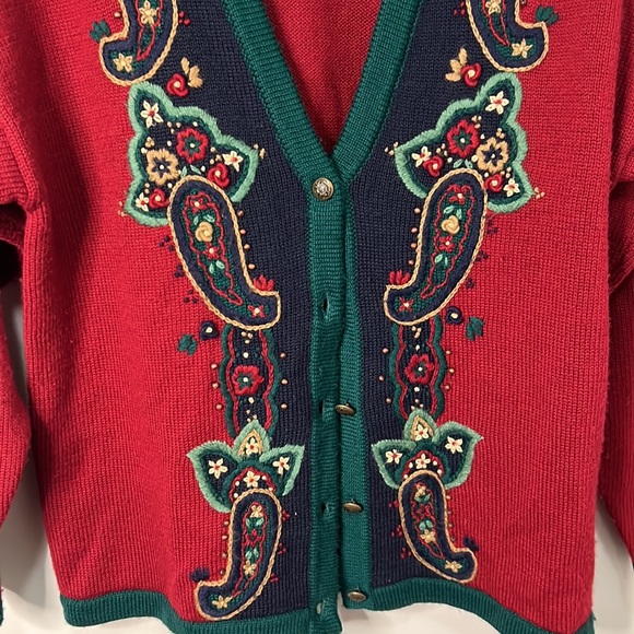Vintage Koret 21% wool Knit Embroidered Cardigan sweater Size Medium - Picture 5 of 10